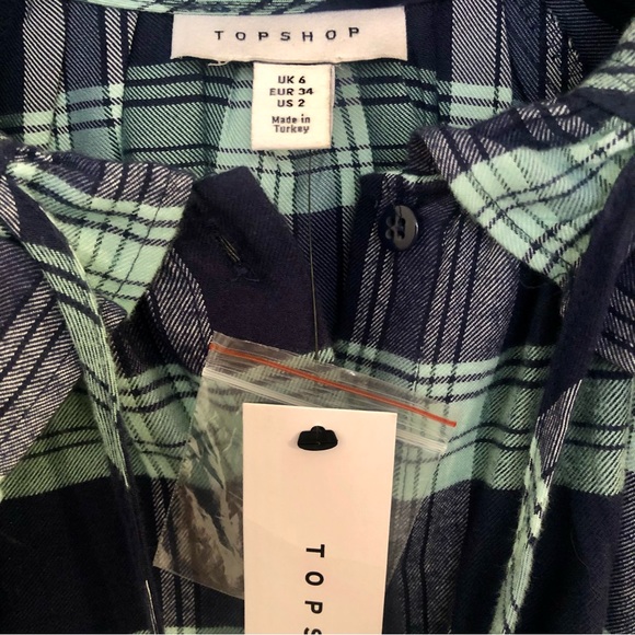 NWT Topshop Plaid Ruffle Blouse - Picture 4 of 6